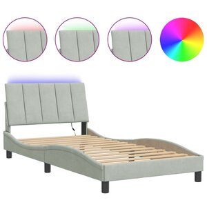 vidaXL Cadre de lit avec LED sans matelas Hanko gris clair 100x200cm velours