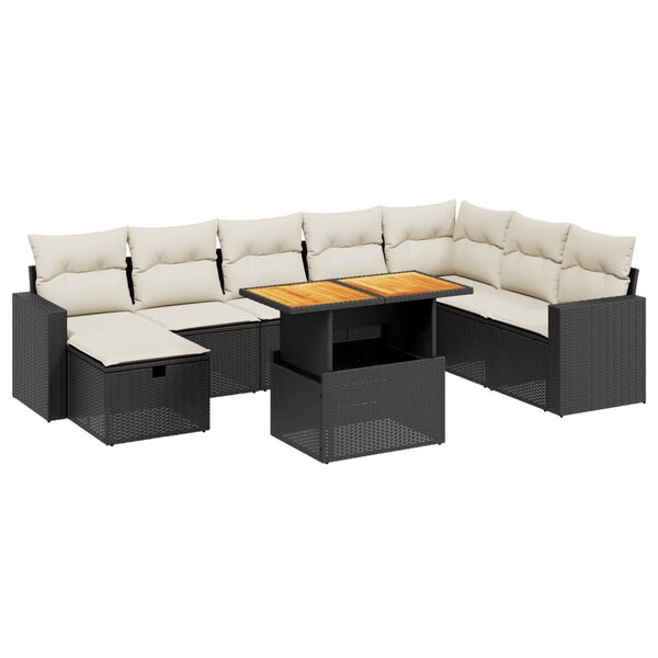 vidaXL Salon de jardin 9 Pièces avec coussins noir résine tressée