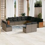 vidaXL Salon de jardin avec coussins 13 Pièces gris résine tressée