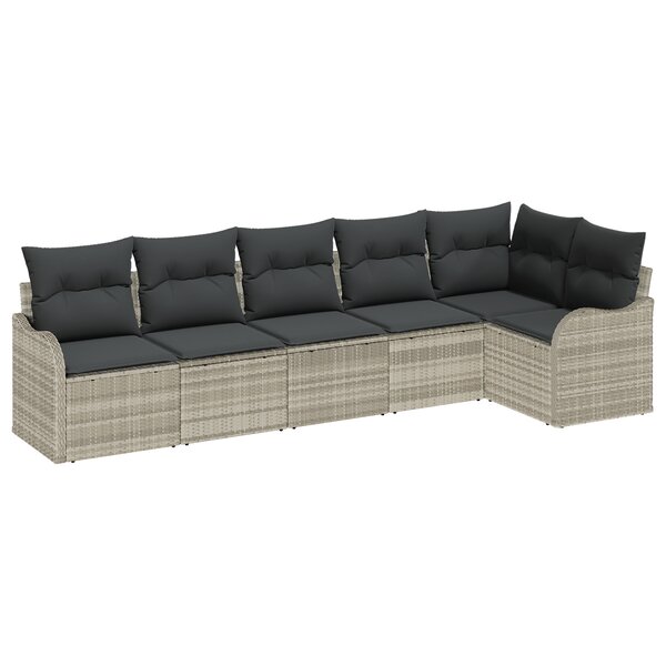 Ensemble de 6 pièces de Canapé de Jardin avec Coussins Gris Clair Rattan Poly