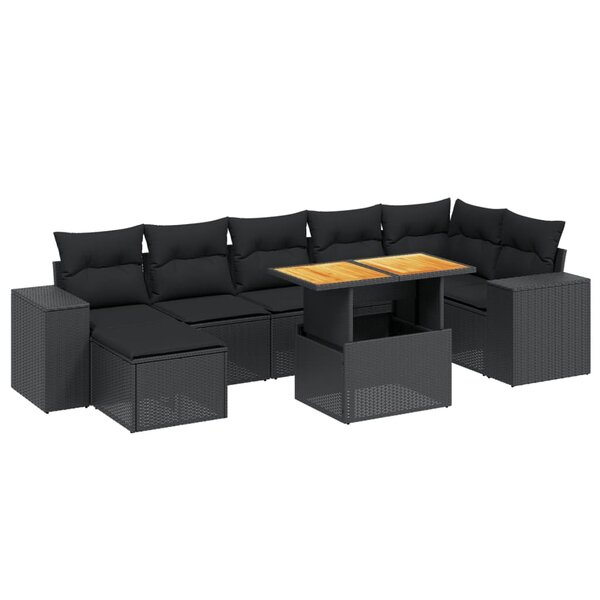 vidaXL Salon de jardin 8 Pièces avec coussins noir résine tressée
