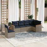 vidaXL Salon de jardin 6 Pièces avec coussins gris résine tressée
