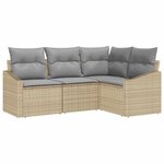 vidaXL Ensemble de salle à manger de jardin en 4 pièces avec coussins Beige en polyrotin