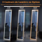 Miroir pleine longueur avec lumières led miroir éclairé par led cadre en aluminium intensité variable éclairage 3 couleurs or 20_0008923