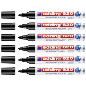 Marqueur pour Tableaux blancs 620 Noir Corps Alu Pointe Ronde 1 5-3 mm x 6 EDDING