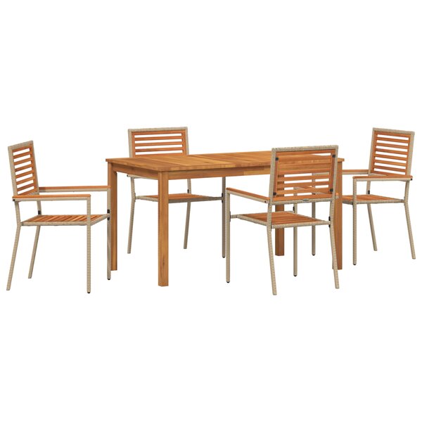 Ensemble de salle à manger de jardin de 5 pièces vidaXL en poly rotin beige et acacia