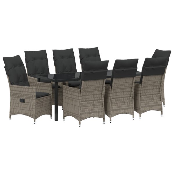 vidaXL Ensemble de salle à manger de jardin 9 pièces avec coussins Gris Poly Rattan