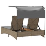vidaXL Chaise longue double et auvent et coussins mélange beige rotin