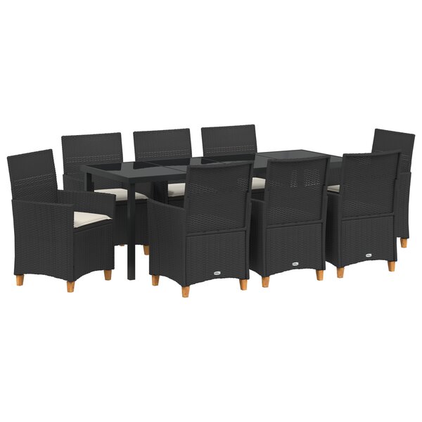vidaXL Ensemble de 9 Chaises de Salle à Manger de Jardin avec Coussins Noir en Rattan Poly