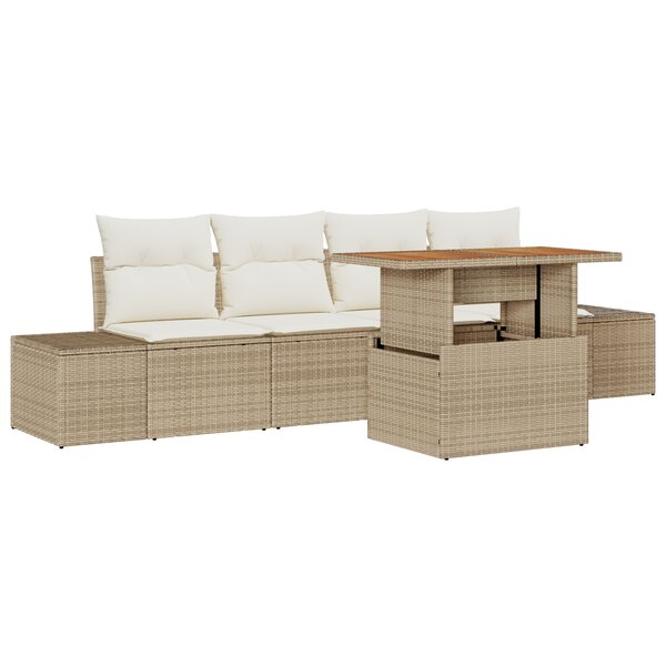 vidaXL Ensemble de Canapés de Jardin 5 pièces avec Coussins Beige en Poly Rotin