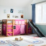 vidaXL Lit mezzanine enfants et rideaux rose 90x190cm bois pin massif