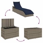vidaXL Chaise longue pliante coussin et rangement gris résine tressée