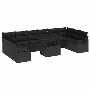 vidaXL Ensemble de canapé de jardin 11 Pièces Noir Poly rotin