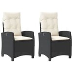 vidaXL Chaises inclinables de jardin lot de 2 et coussins noir rotin