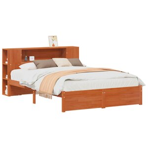 vidaXL Cadre de lit avec tête de lit de rangement Cire marron