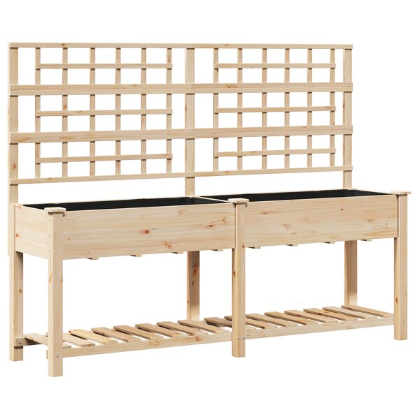 Jardinière avec treillis et étagère vidaXL 203x53x152 cm en bois massif de sapin