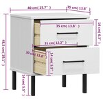 vidaXL Table de chevet avec pieds en métal Blanc Bois pin massif OSLO