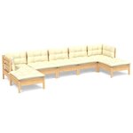 vidaXL Salon de jardin 7 Pièces avec coussins crème bois de pin