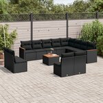 vidaXL Salon de jardin avec coussins 13 Pièces noir résine tressée