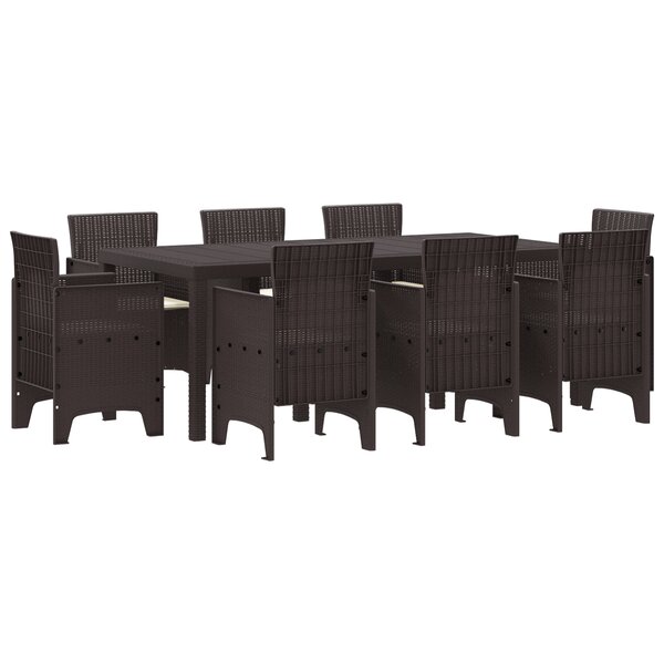 vidaXL Ensemble de salle à manger jardin 9 pièces avec coussins marron poly rotin