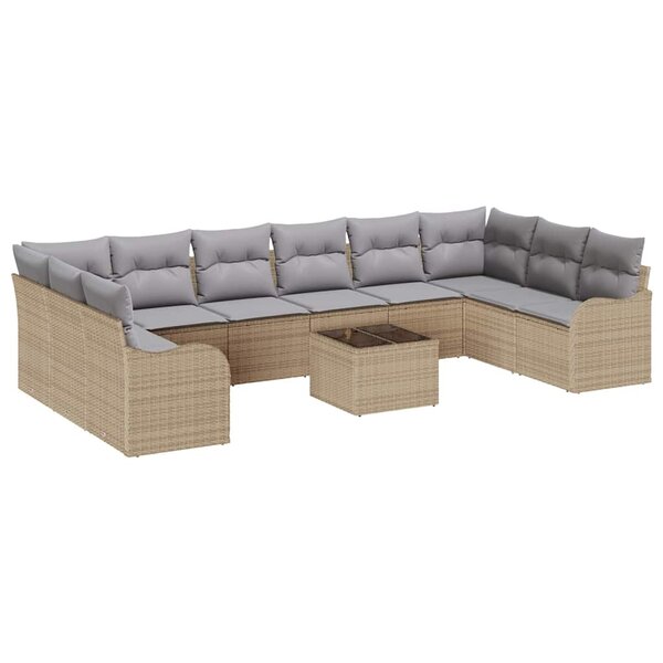 vidaXL Ensemble de canapé de jardin 11 Pièces Beige Poly rotin