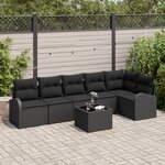 vidaXL Ensemble de Canapés de Jardin 7 Pièces avec Coussins Beige Rattan Poly