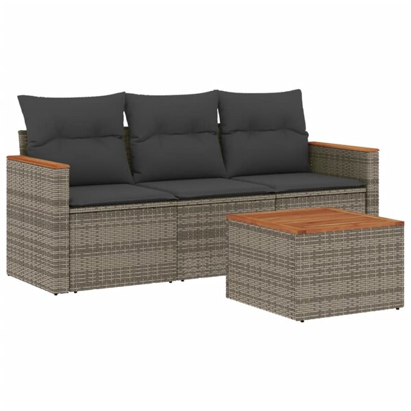 vidaXL Salon de jardin 4 Pièces avec coussins gris résine tressée