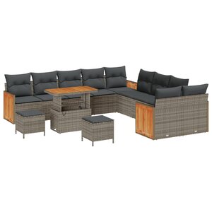 Ensemble de Canapé de Jardin 13 pièces avec Coussins Gris Rattan Acacia