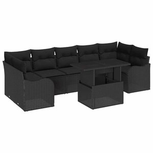 vidaXL Ensemble de canapé de jardin 8 Pièces Noir Poly Rattan