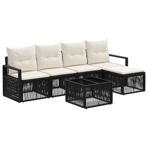 vidaXL Ensemble de canapé de jardin 6 Pièces Noir polyrotin
