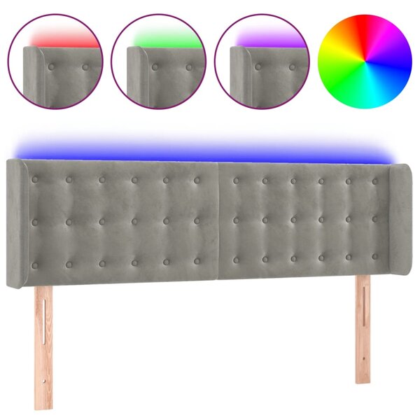 vidaXL Tête de lit à LED Gris clair 147x16x78/88 cm Velours