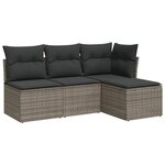 vidaXL Salon de jardin 4 Pièces avec coussins gris résine tressée