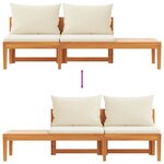 vidaXL Banc de jardin avec table et coussins Blanc crème Teck solide