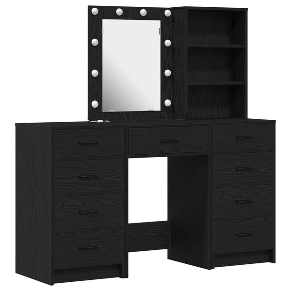 Ensemble de coiffeuse 3 pièces avec LED en bois aggloméré noir