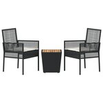 Ensemble de Bistro de Jardin 3 Pièces avec Coussins en Poly Rattan Noir