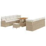 Ensemble de canapé jardin 11 pièces avec coussins beige poly rotin acacia