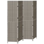 Paravent vidaXL 4 panneaux pliable gris 195x180 cm en poly rotin
