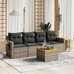 vidaXL Salon de jardin 5 Pièces avec coussins gris résine tressée