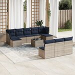 vidaXL Salon de jardin 11 Pièces avec coussins gris résine tressée