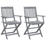 vidaXL Chaises pliables d'extérieur lot de 2 et coussins Bois d'acacia