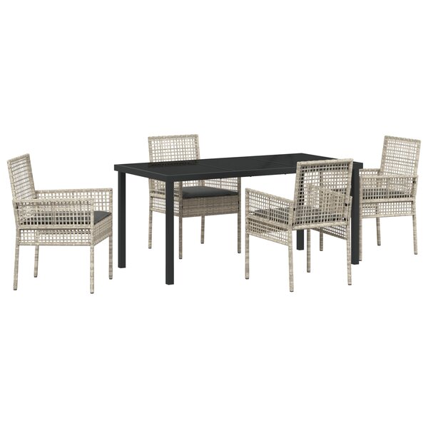 vidaXL Ensemble de salle à manger de jardin 5 pièces avec coussins gris clair en poly rattan