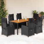 vidaXL Ensemble à manger de jardin coussins 7Pièces Noir Résine tressée
