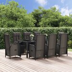 vidaXL Ensemble à manger jardin 9Pièces et coussins noir résine tressée