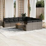vidaXL Salon de jardin avec coussins 12 Pièces gris résine tressée