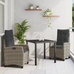 vidaXL Ensemble de salle à manger de jardin 3 pièces avec coussins gris poly rattan