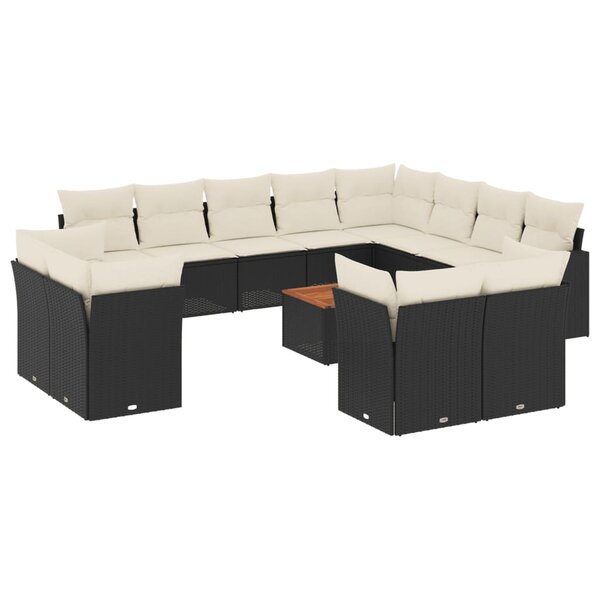 vidaXL Salon de jardin avec coussins 13 Pièces noir résine tressée
