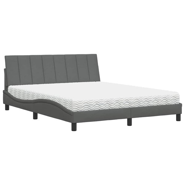 vidaXL Lit avec matelas gris foncé 160x200 cm tissu