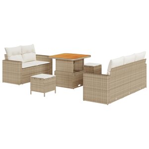 Canapé de jardin 8 pièces avec coussins Rattan poly beige