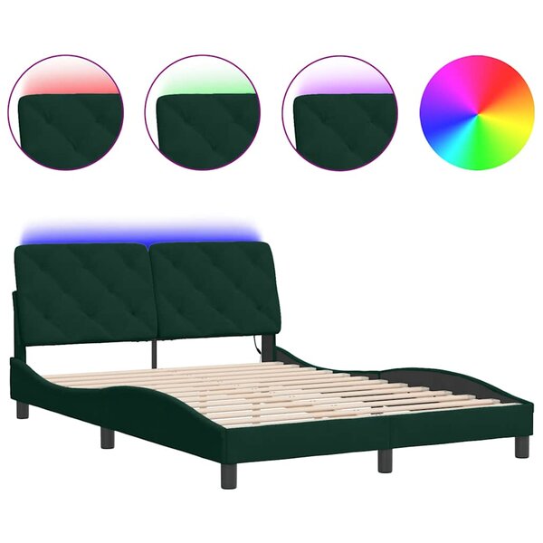 vidaXL Cadre de lit avec LED sans matelas vert foncé 120x200cm velours