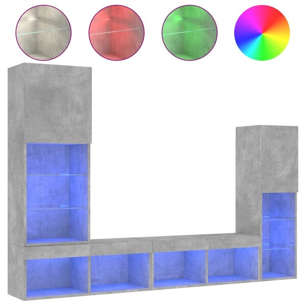 vidaXL Unités murales TV avec LED 4 Pièces gris béton bois d'ingénierie